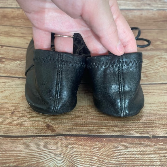 Zara black leather point toe ankle wrap ballet style embossed snake size 7.5 - Picture 6 of 16